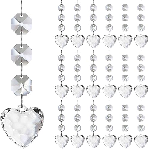 Jishi 30pk Crystal Heart Ornaments for Christmas Tree Decorations, Acrylic Hanging Crystals for Centerpieces Valentines Day Decor, Clear Plastic Heart Prism Drop Pendant Suncatcher Chandelier Crystals