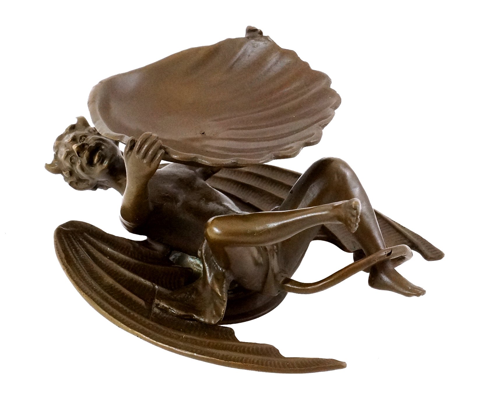 Kunst & Ambiente - Teufel/Faun mit Muschelschale - Wiener Bronzefigur - mit Bergmann-Stempel - Dekorative Statue - Skulpturen online kaufen - Wohndeko - Innen