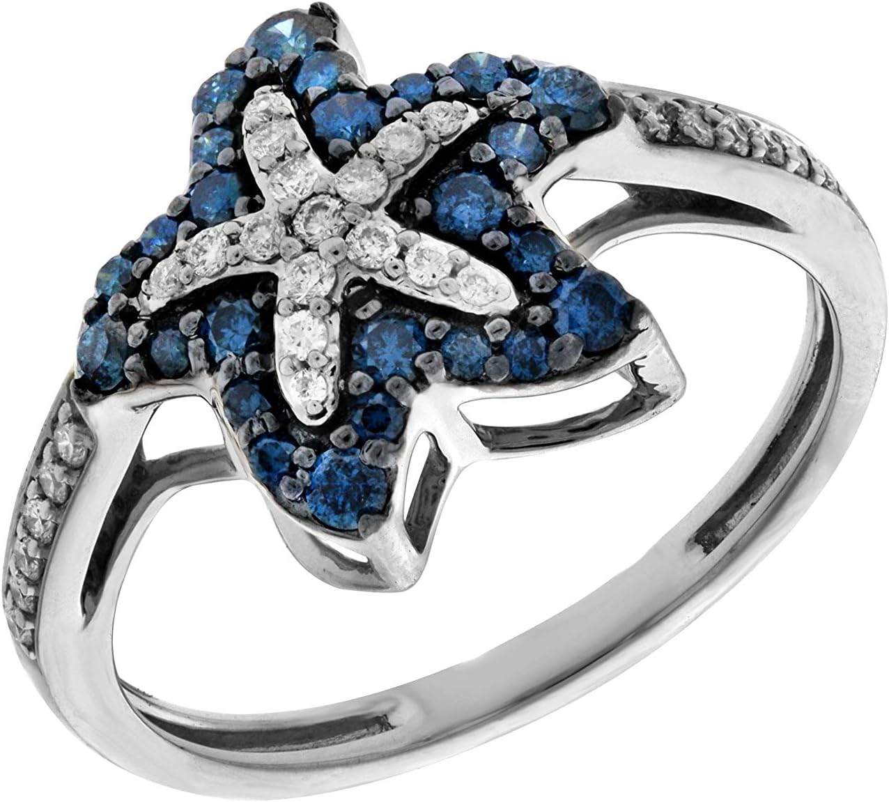 Goldenstar0.45Ct. Blue & White Diamond Star Ring, 14k Gold Ring