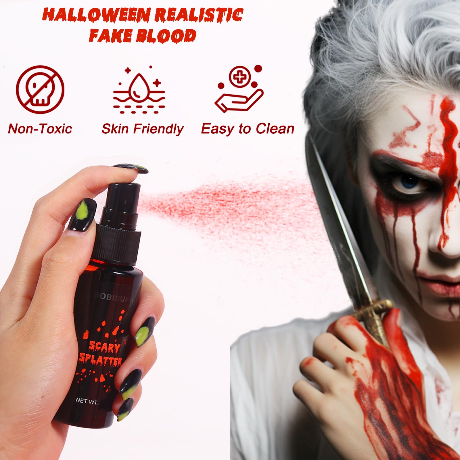 BOBISUKA Set Faux Sang 4 Flacons – Réaliste Lavable Sûr – Halloween Film Théâtre Farces – Blessures Simulées