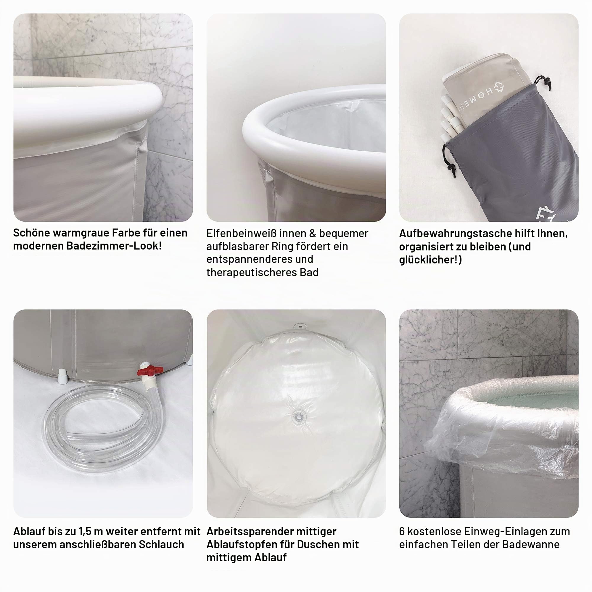 Tragbare Badewanne (groß) von Homefilos, Eisbad und Cold Plunge für Sportler, aufblasbare Erwachsenengröße, japanischer Whirlpool für Duschkabine