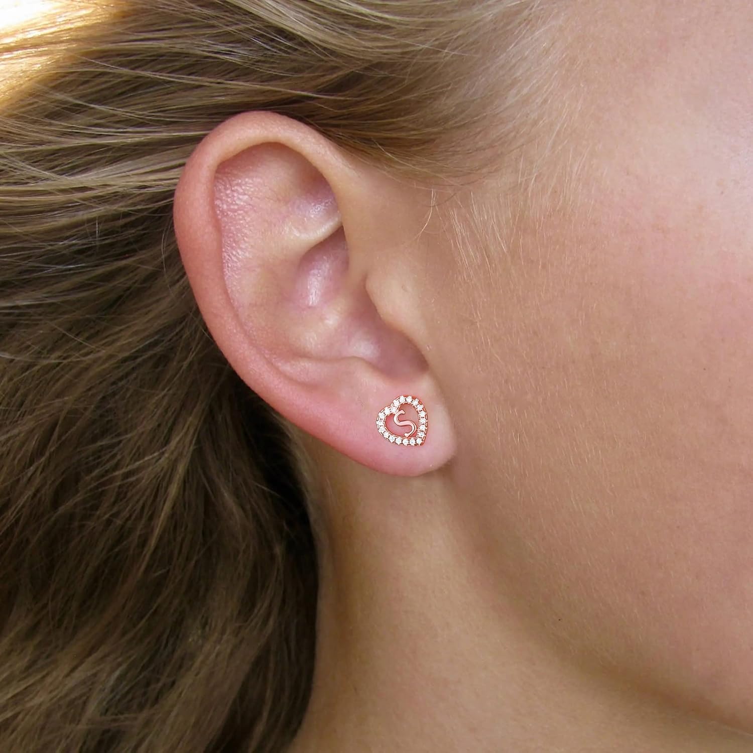 Initial Heart Earrings for Girls - Sterling Silver/Rose Gold Heart Initial Stud Earrings for Little Girls Kids Baby Earrings Non Tarnish Hypoallergenic Earrings for Teen Girls Gifts Jewelry Sterling Silver Earring Post - Image 5