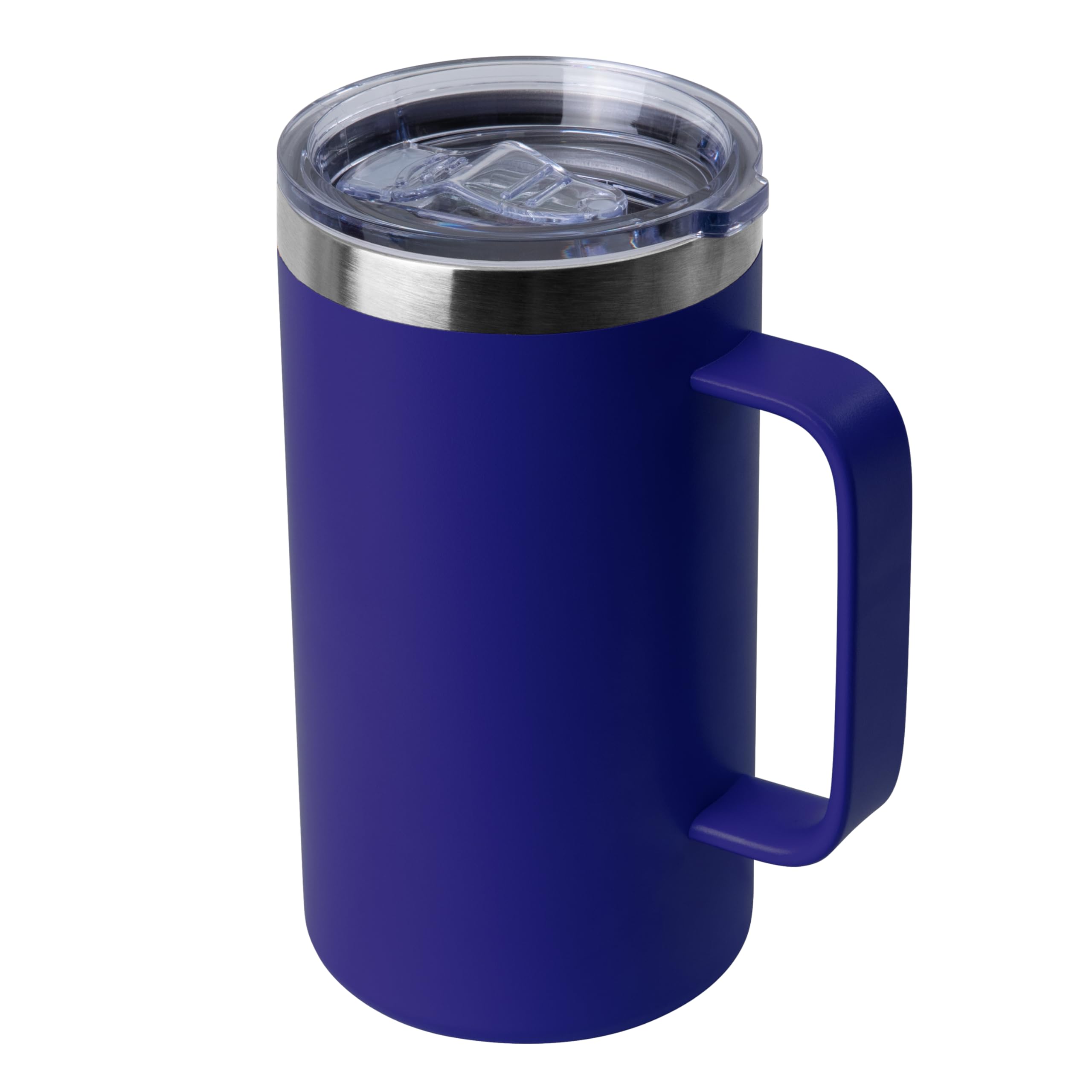 24oz Mug with Handle and Lid, Stainless Steel Coffee Mug, Reusable Insulated Cup, Travel Mug with Handle, Double Wall Vacuum Coffee Tumbler for Men and Women, Dark Blue, Pack 1