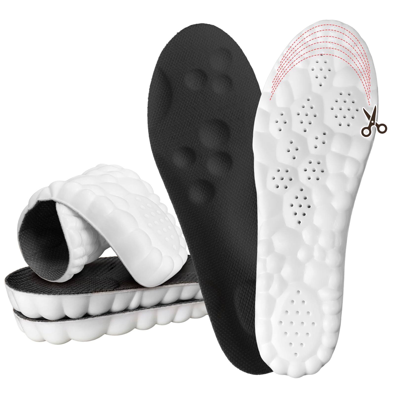 Steppers Insoles for Men & Women, 2026 New 4D Memory Foam Cloud Footstr Insoles, Comfortable & Breathable Massage Shoe Inserts with Arch Support for Foot Pain & Fatigue (Black, US M 11.5-13)