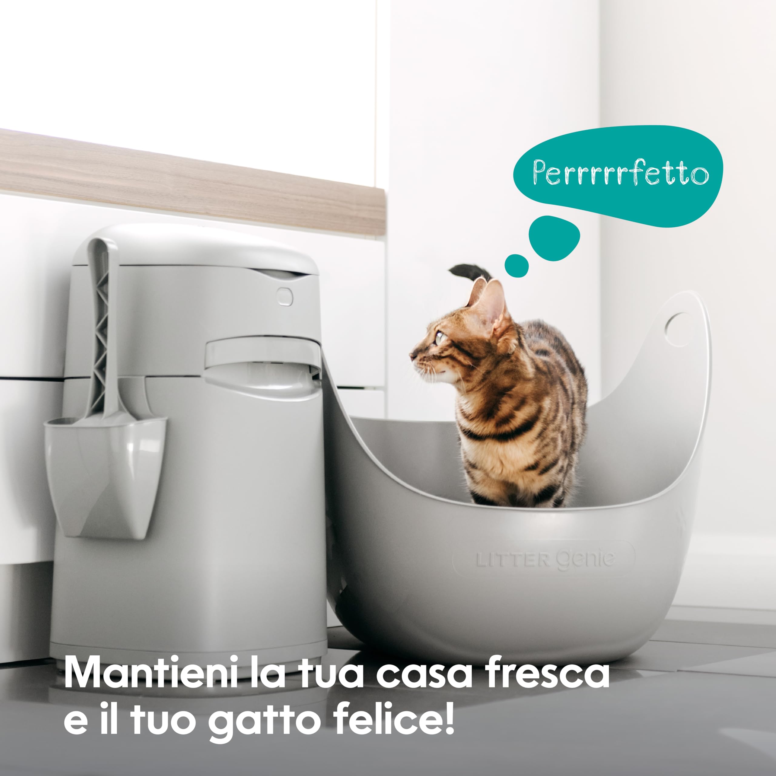 Litter Genie Easy Roll Secchio, sistema di smaltimento della lettiera per gatti, controllo degli odori definitivo, pulizia senza sforzo, include 1 ricarica con 12 sacchetti (3 mesi)
