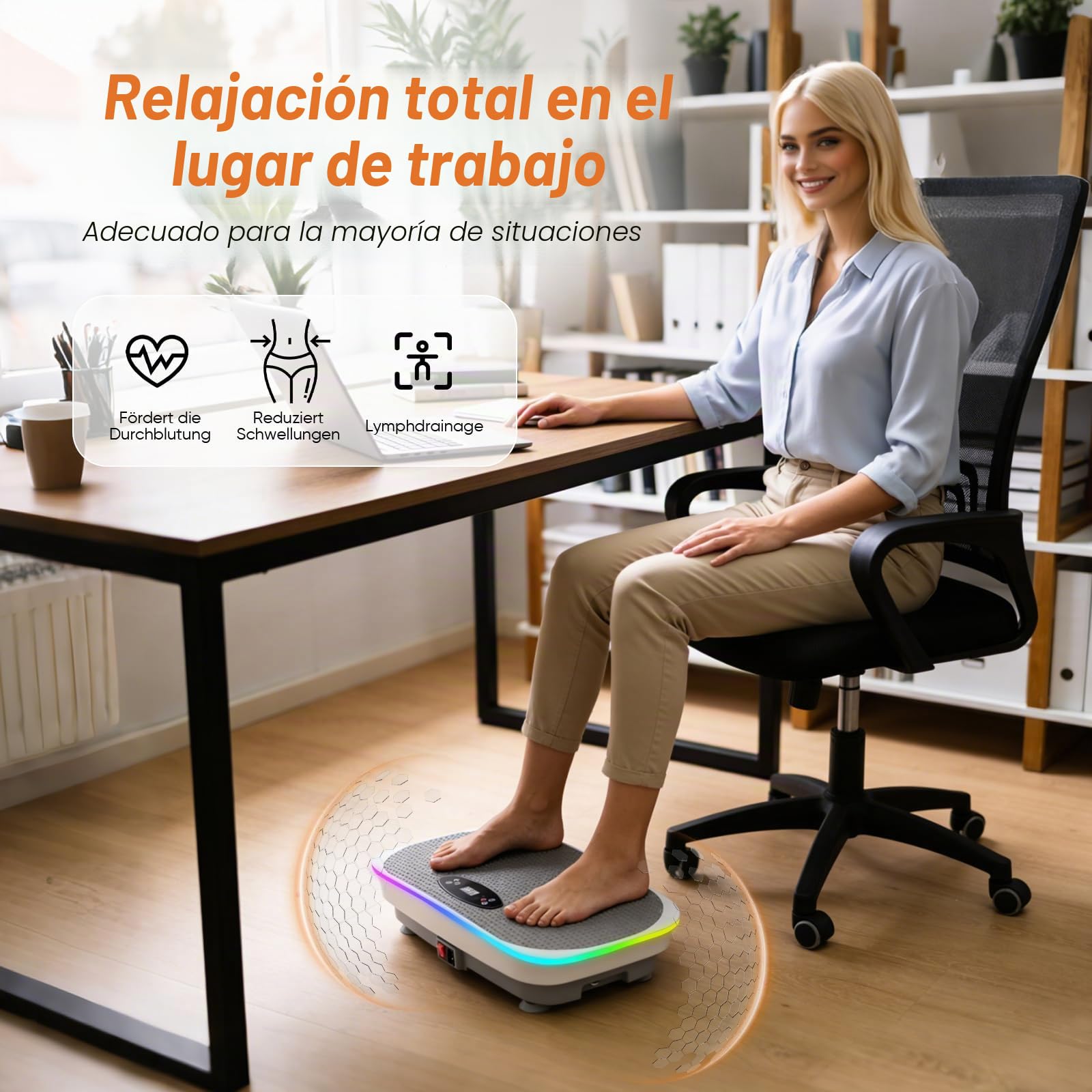 Plataforma Vibratoria, 120 Velocidades Plataforma Vibración Muscular para Musculación y Moldeado, Luces Frescas, hasta 350 LBS, Bluetooth y Mando a Distancia, 4 Bandas de Resistencia