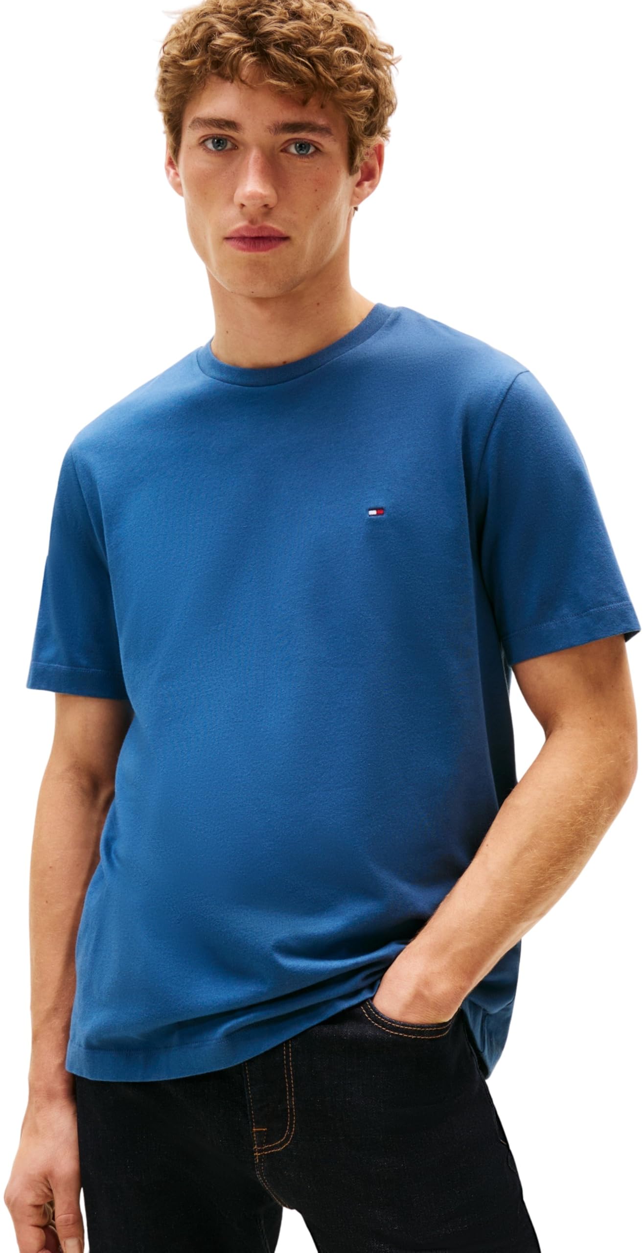 Tommy Hilfiger Men’s Short Sleeve Round Neck Seasonal Solid T-Shirt, Blue (Aegean Sea), XL
