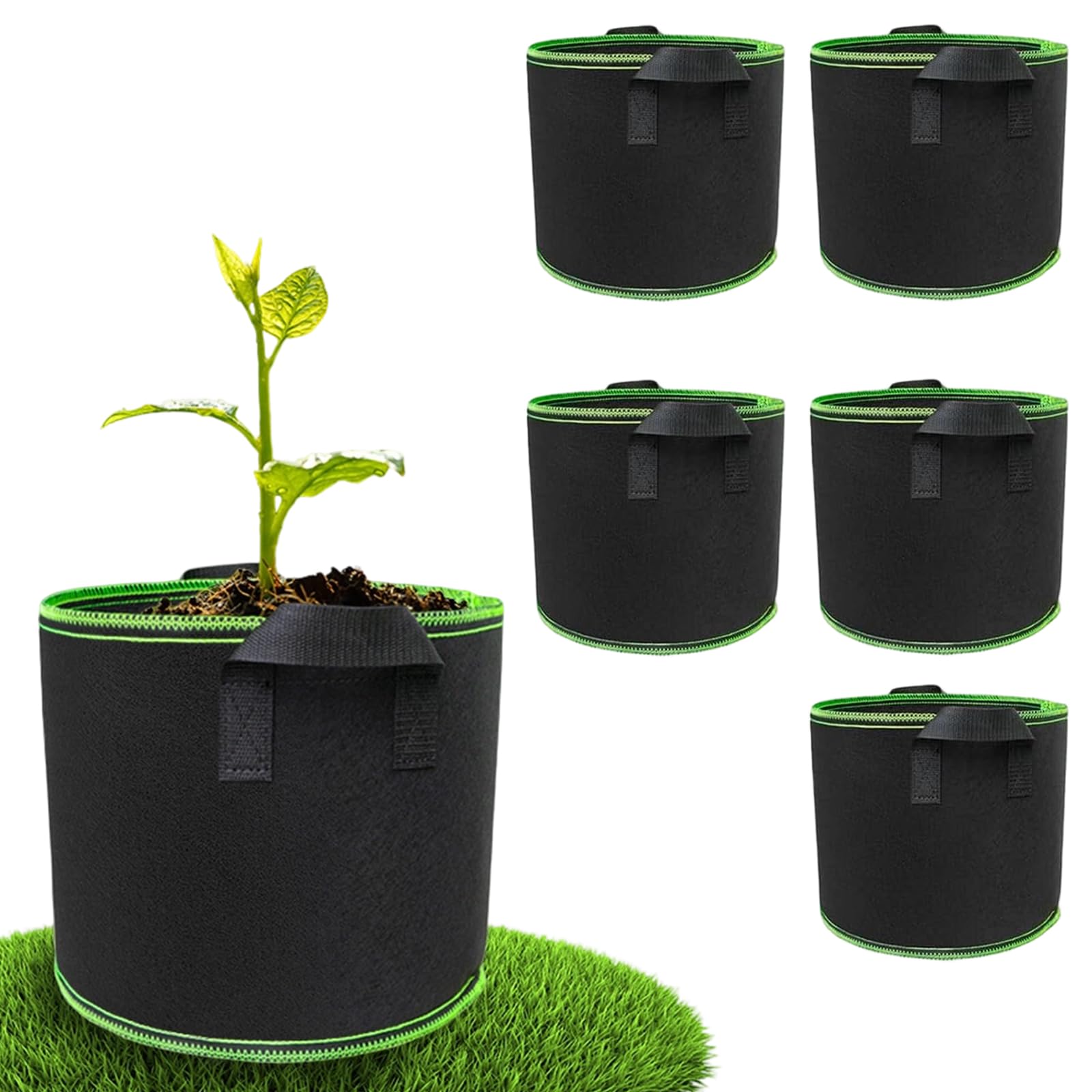 5 Bolsas de Cultivo de Tela No Tejida 20L con Asas, Macetas Reutilizables para Hortalizas y Plantas