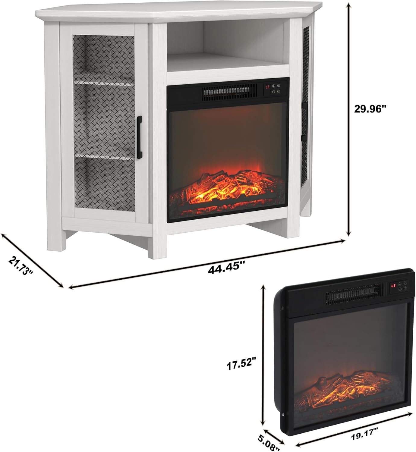 Clihome Fireplace TV Stand Set 47inches Entertainment Center with Fireplace with Cabinet Electric Fireplace Inserts Heater TV Stands for Living Room with Vintage Fire Places Christmas Decor, White