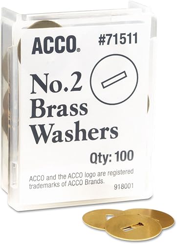 ACCO #2 Arandelas para sujetadores de dos puntas, 1.25 pulgadas de diámetro, latón, 100/caja