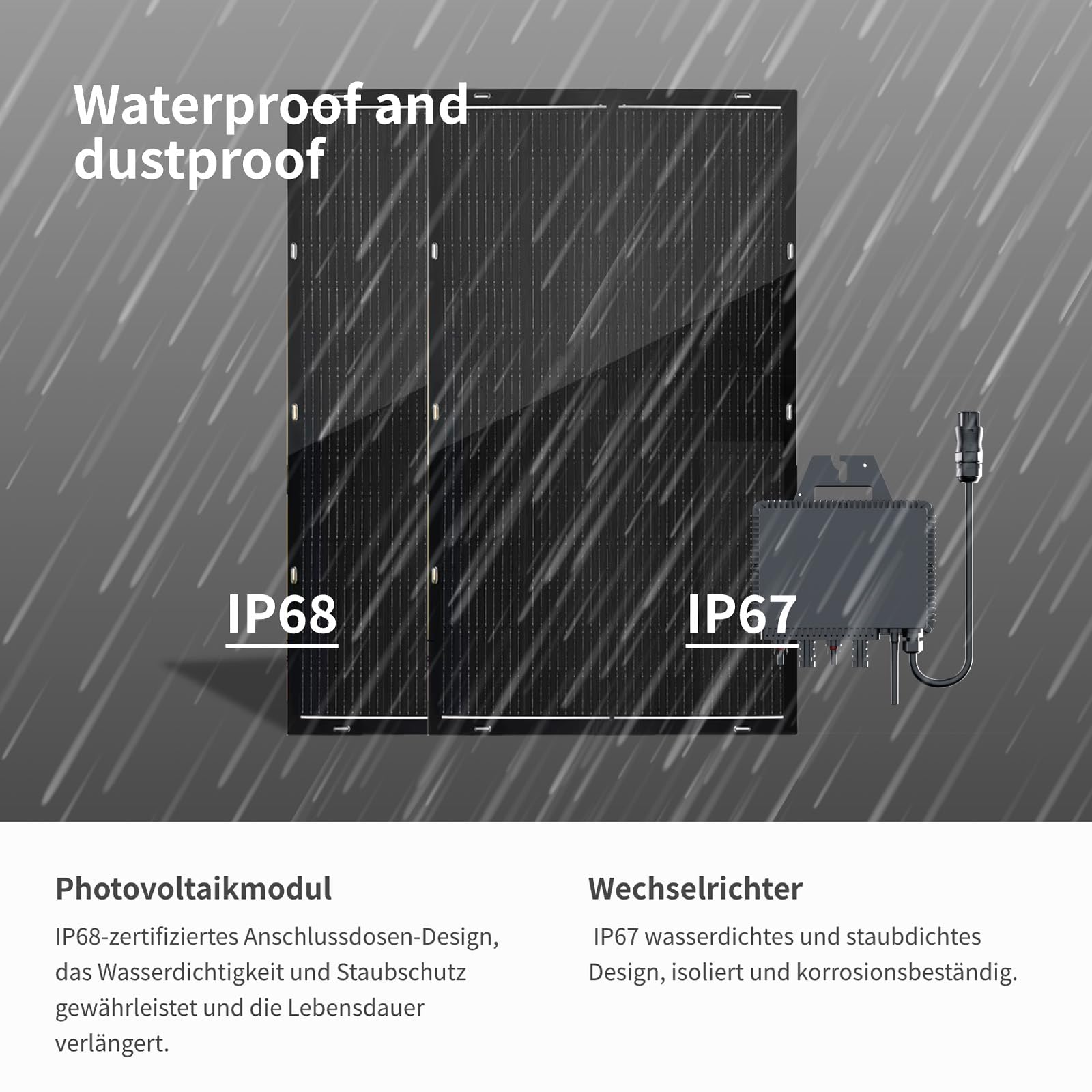 Balkonkraftwerk 800W_RC® MI2S-800D + 200W*4 Flexible Solarmodul + 5m AC Netzanschlusskabel + 1.2M/2M*2 DC Verlängerungskabel MC4 + Edelstahlbander