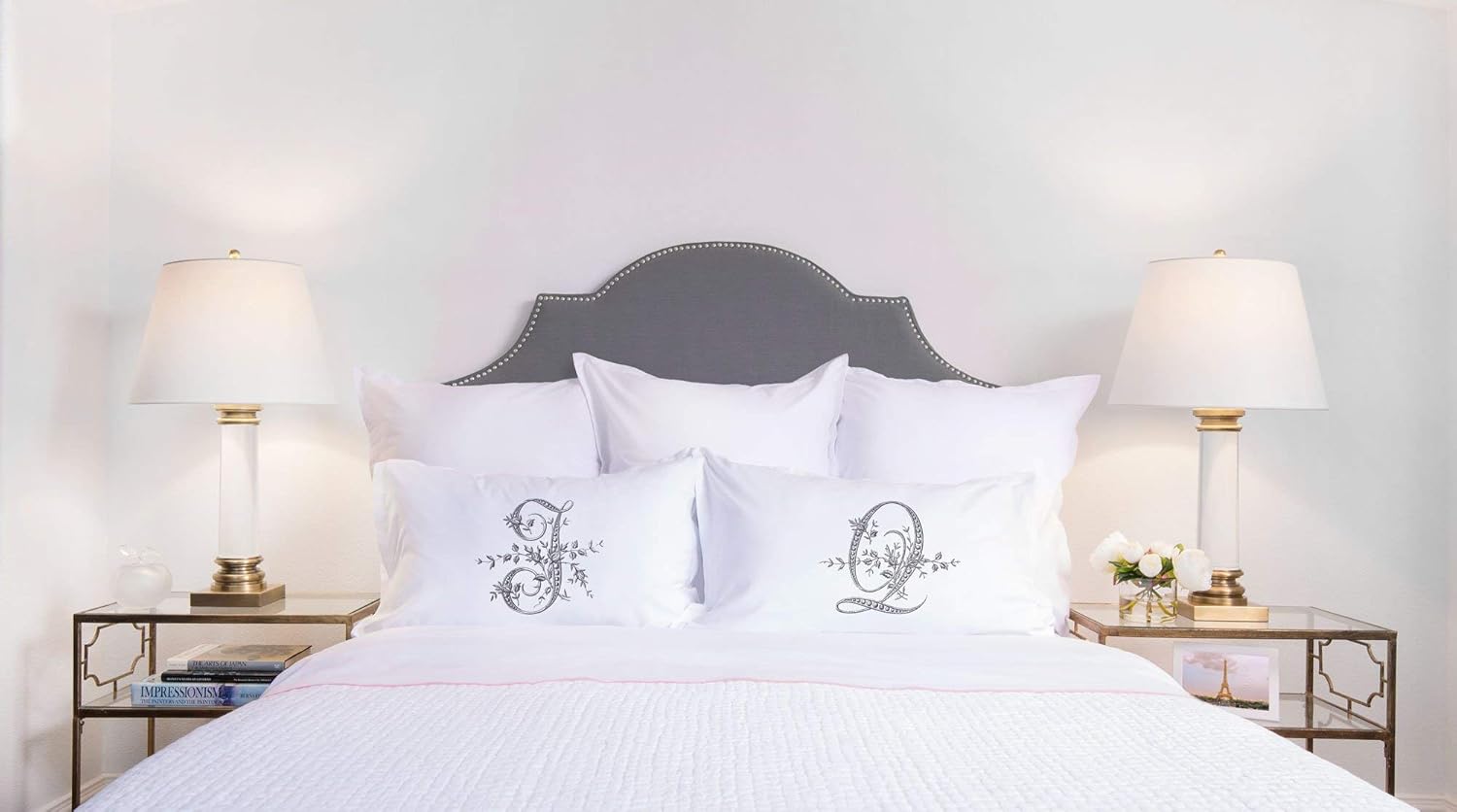 Di Lewis Pillowcase - Vintage French Monogram Letter J Pillow Case - Hypoallergenic, Breathable, Anti Wrinkle, White - 20x30 Standard Queen…