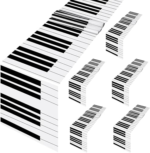 6 piezas de notas musicales de plástico, camino de mesa con teclado musical, impermeable, decoración de fiesta temática de 13 x 108 pulgadas, mantel
