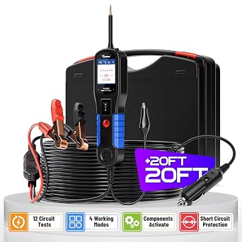 VDIAGTOOL V200 Automotive Circuit Tester, Electrical Power Circuit Probe Tester Kit, 12V 24V Short/Open Breaker Finder, Component AC DC Diode Resistance Relay Fuse Light Test, 20+20Ft Blue