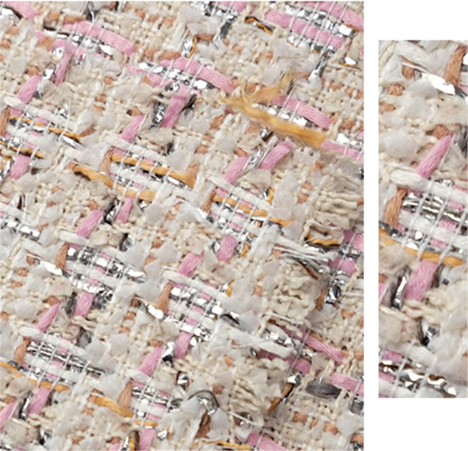 Soft Woolen Woven Tweed Fabric - Premium Metallic Blended Material (1 Yard) for Dresses, Coats, Suits, Skirts & Bags | Hand & Machine Craft Fabric (16640-2)