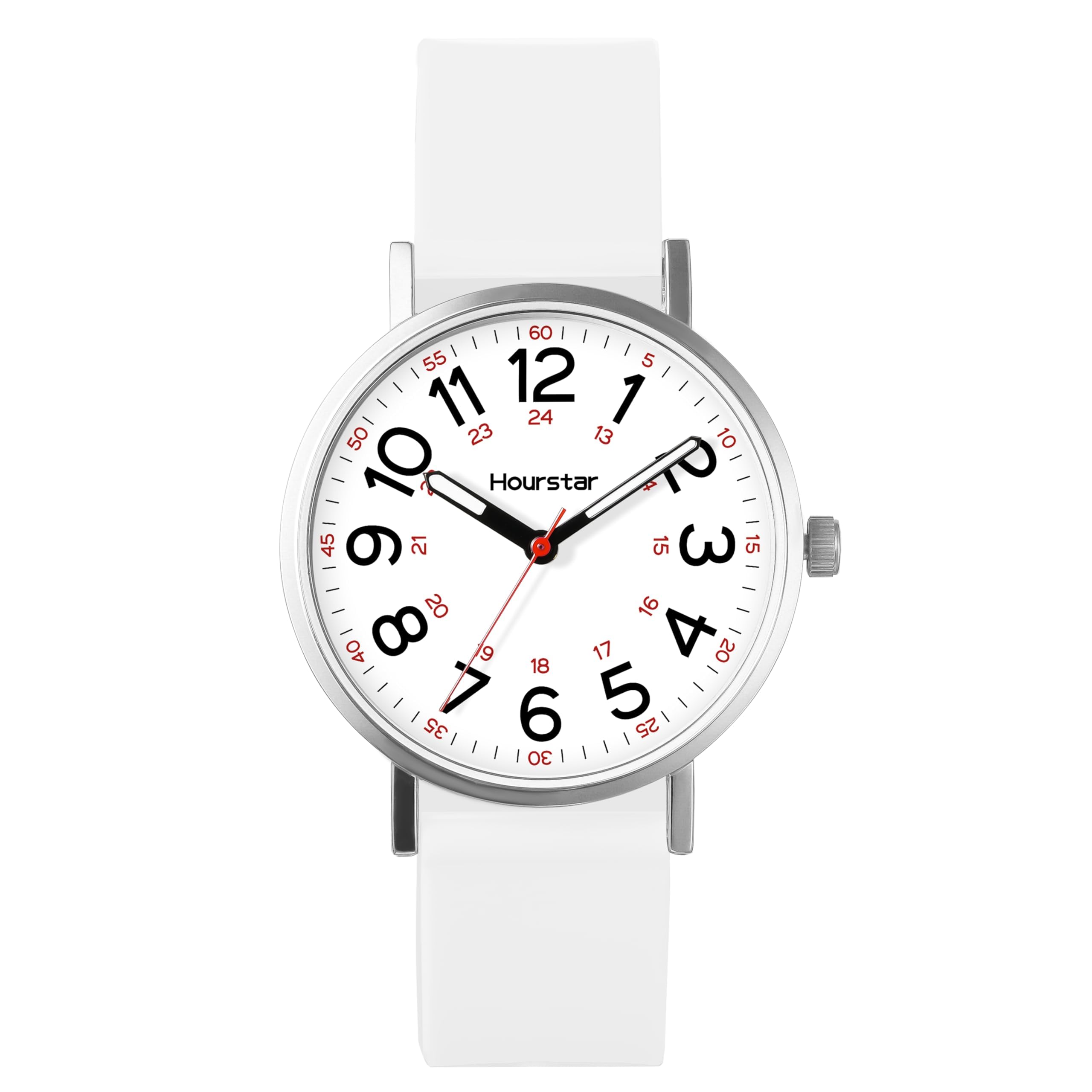 Damen Analog Krankenschwester Uhr mit Sekundenzeiger zum Stillen 12/24 Zeit Silikon Band Leicht Ablesen (Weiß)