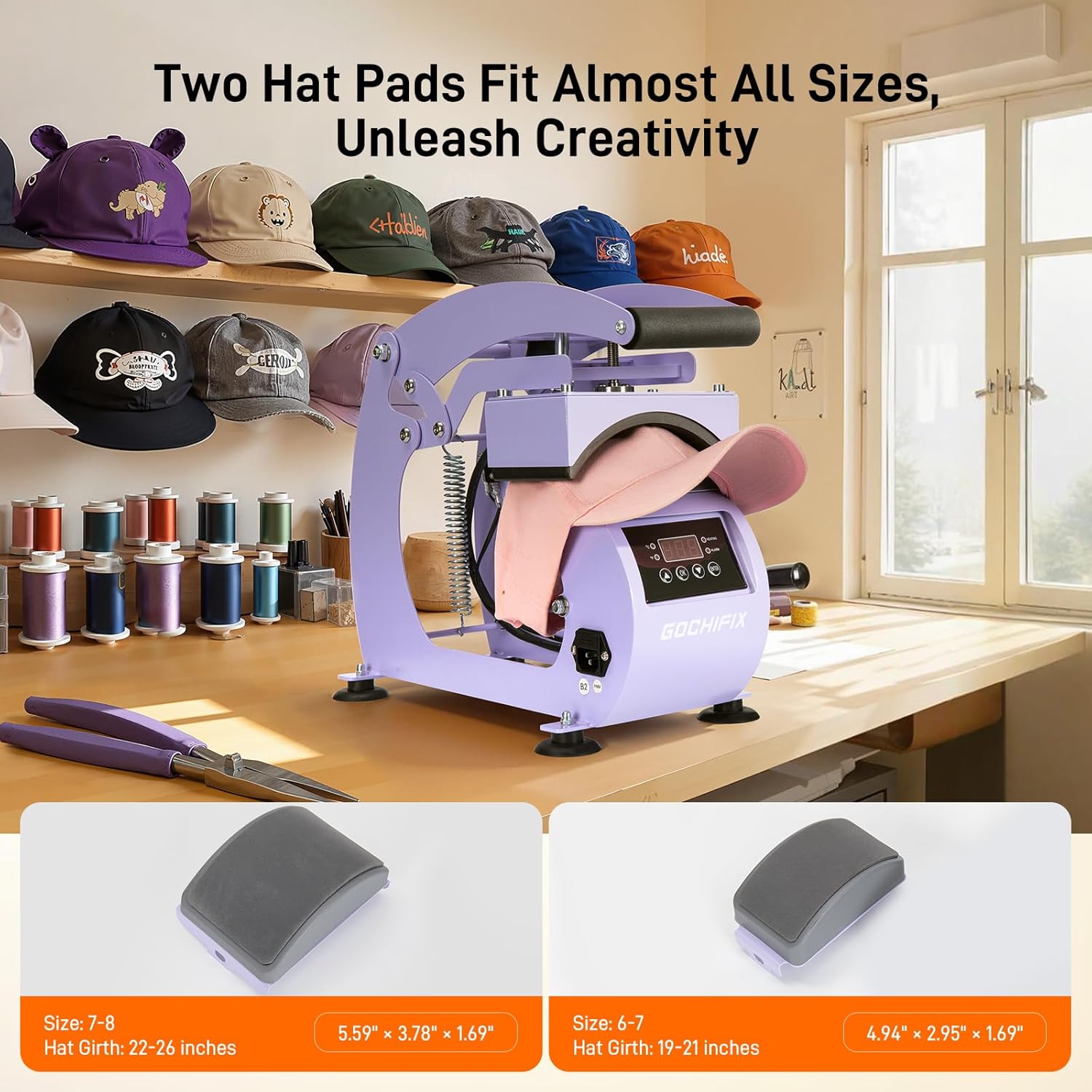 Heat Press, Precise Temp/Timer Control, 6.54"x3.84"Curved Heat Plate, 2 Hat Pad, Hat Stretcher, Safety Base, Glove, Hat Press Heat Machine for Caps, Sublimation, Vinyl, Heat Transfer