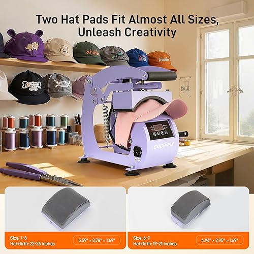 Miniatura 6 de Prensa de calor, control preciso de temperaturatemporizador, placa de calor curvada de 6.54 x 3.84 pulgadas, 2 almohadillas para sombreros,