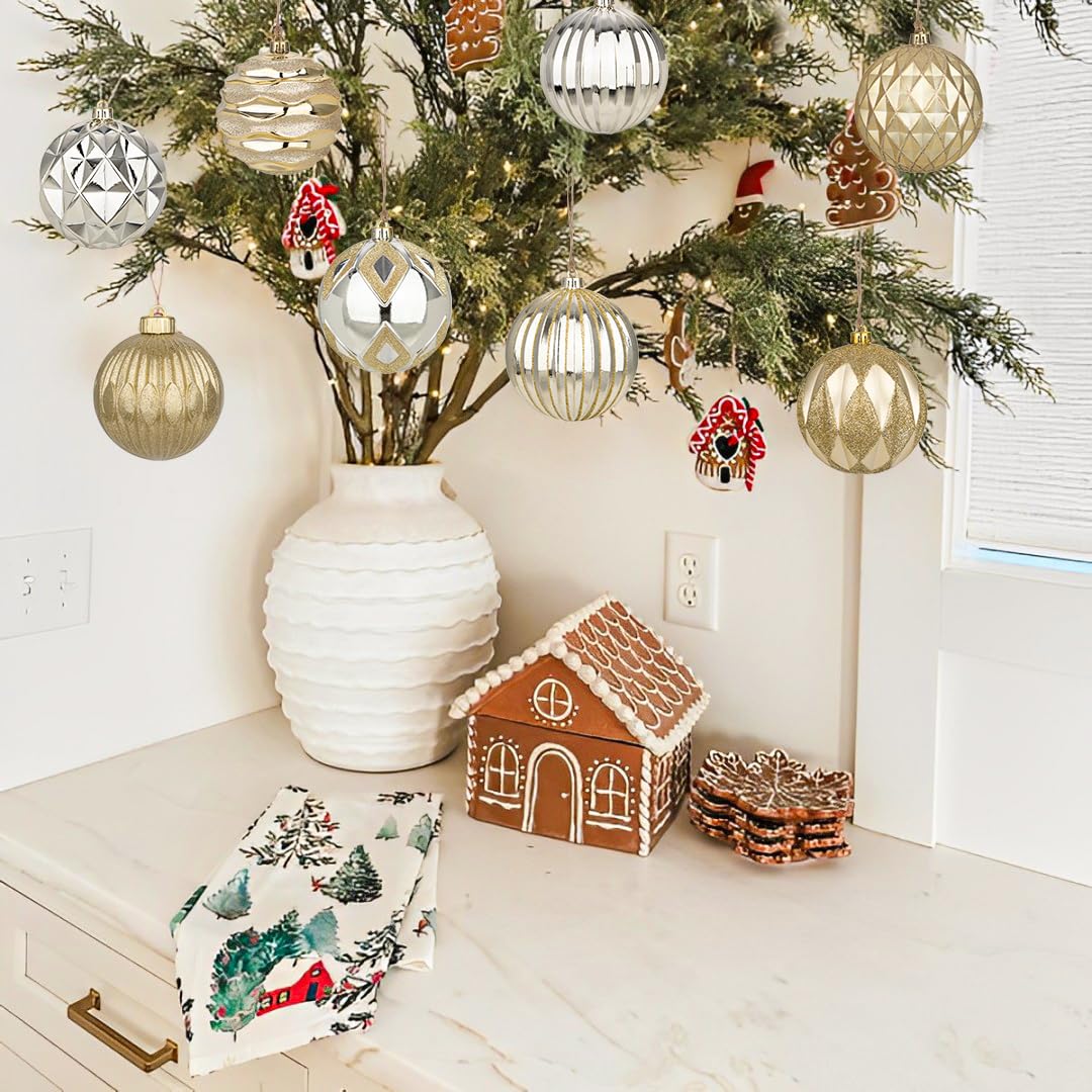 Lot de 12 boules de Noël de 10 cm - Grandes boules de Noël incassables - Pour décoration d'arbre de Noël - Boules de Noël - Boules de Noël - Boules de Noël avec crochet de suspension
