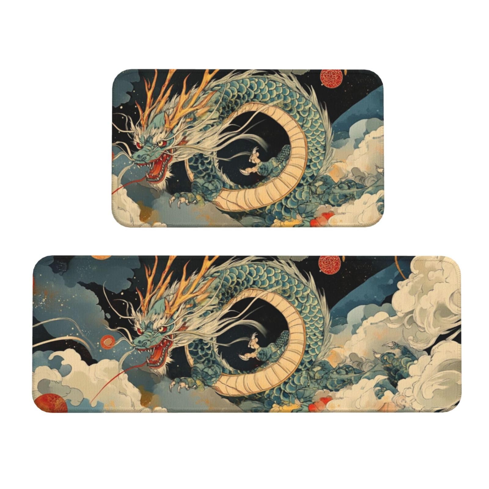 Tapetes de cocina acolchados antideslizantes Cloud Dragon, juego de 2 alfombras lavables