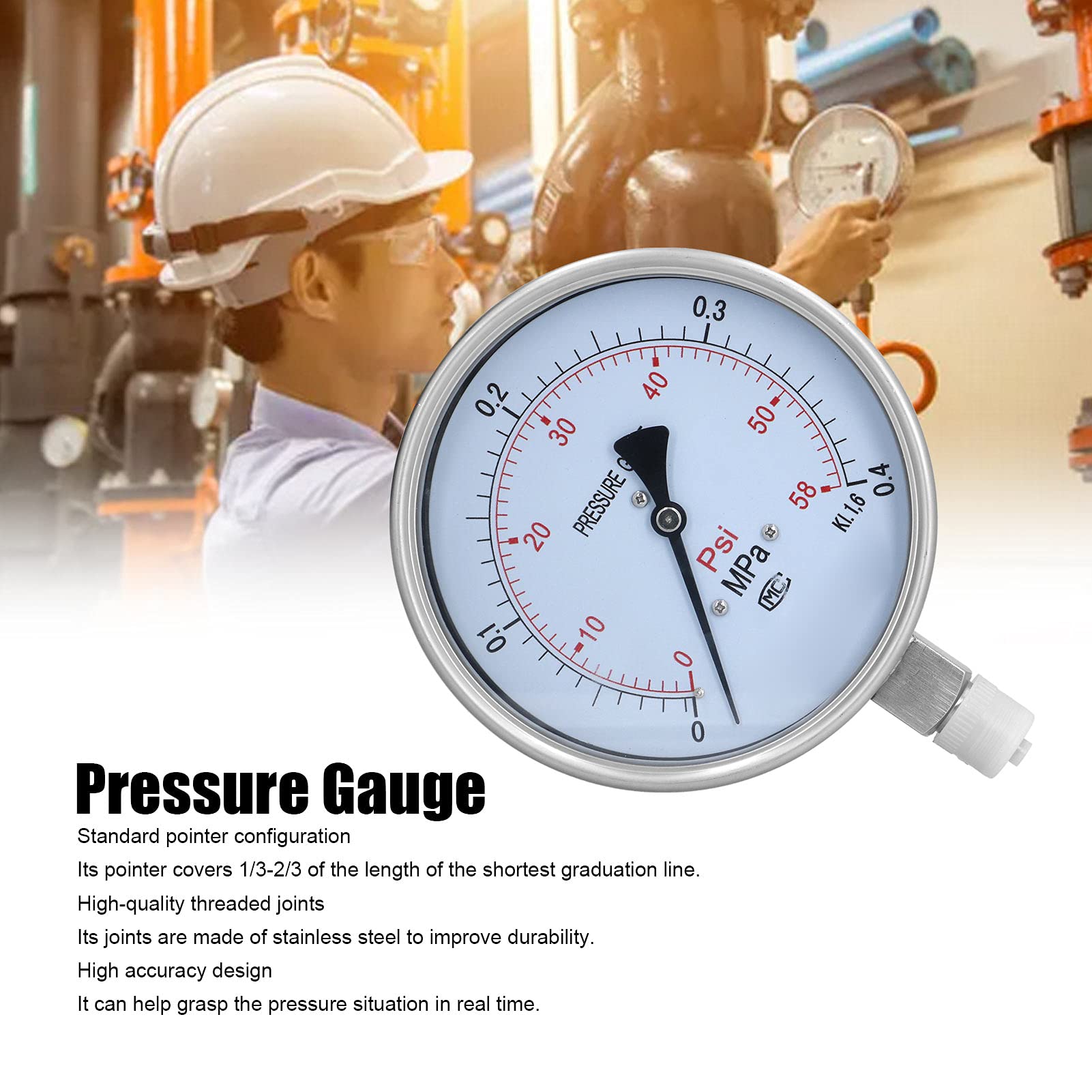 Medidor de presión Radial Industrial Industrial Acero inoxidable Calibre de vacío de alta precisión para la válvula de tubería Minería Aplicaciones médicas petroquímicas de 150 mm