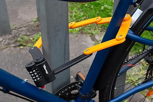 Miniatura 9 de Master Lock Cerradura plegable para bicicleta con eslabones de acero endurecido naranja, cerradura de bicicleta antirrobo resistente con combinación