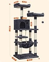 Vista 7 de FEANDREA Cat Tree, Cat Tower for Indoor Cats, 56.3-Inch Cat Condo with Scratching Posts, Hammock, Plush Perch, Smoky Gray UPCT15GYZ