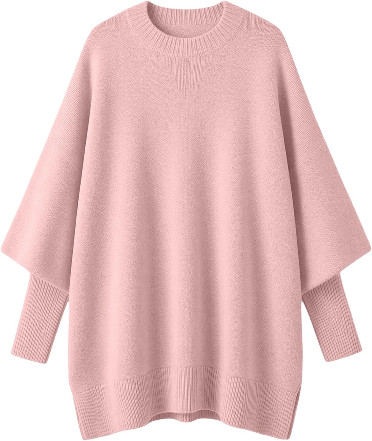 Women Oversized Crew Neck Knit Sweater Batwing Sleeve Tunic Shirts