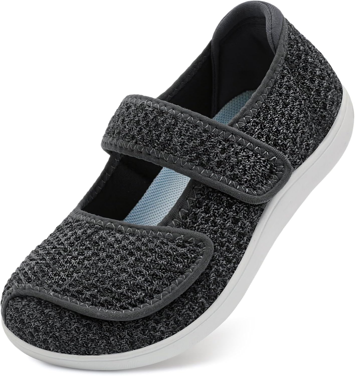 JOINFREE Womens Barefoot Walking Shoes Wide Diabetic Shoes Adjustable Mary Jane Shoes Flats Arthritis Edema Casual Shoes Breathable Slip on Sneakers Indoor Outdoor