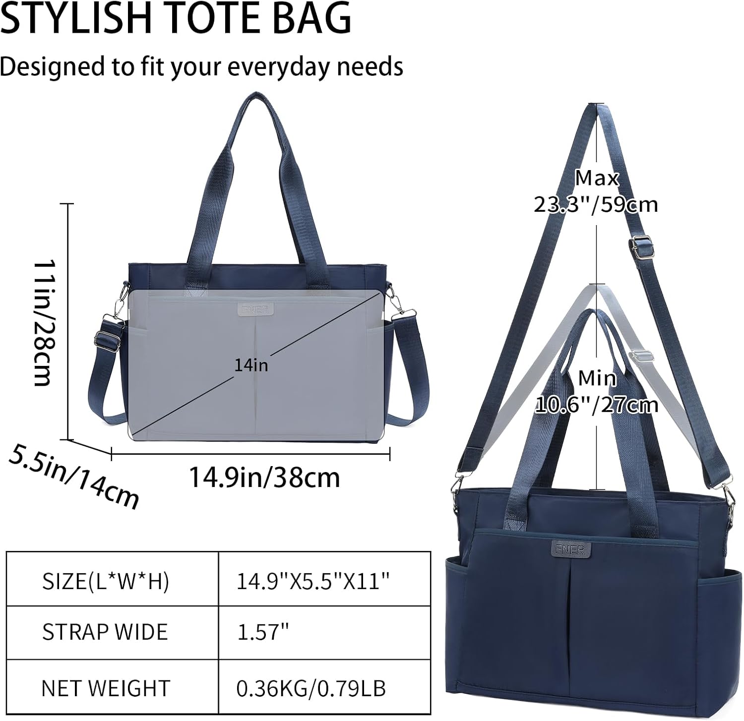 Tote Bag for Women with Zipper Travel Large Crossbody Shoulder Bag Handbag Water-resistant Nylon with Multi Pockets - Image 4