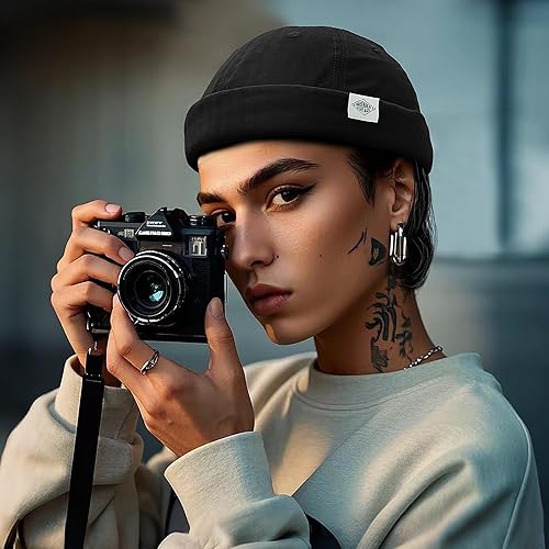 Miniatura 3 de Croogo Brimless Docker - Gorro unisex enrollado con puños enrollados, gorro de algodón sin visera, gorro de algodón para propietario, gorra casual