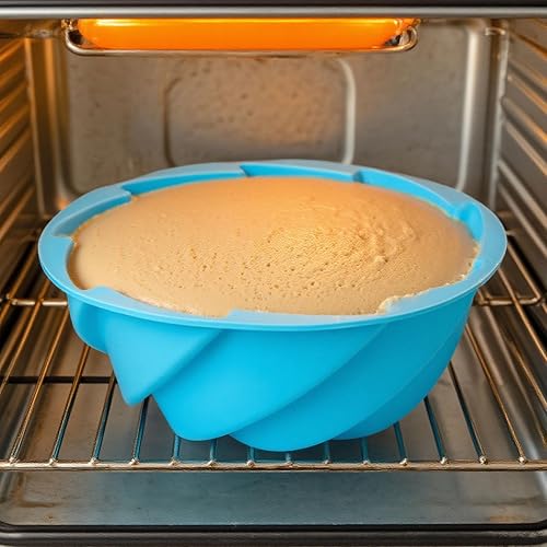 Miniatura 5 de Molde de silicona para hornear molde redondo de 9.45 pulgadas para gelatina, pastel, gelatina antiadherente, fácil liberación (azul)