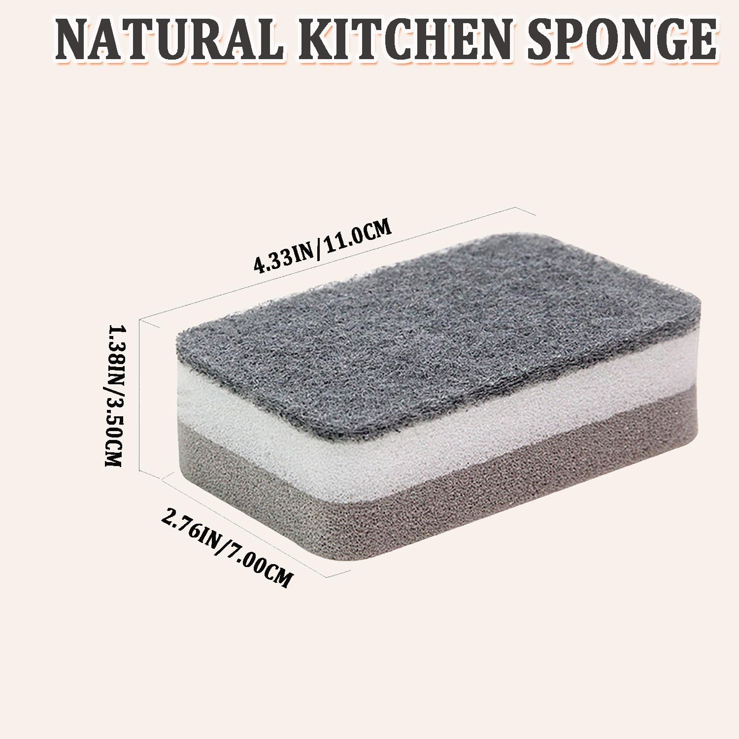Taeku 6 Pack Natural Kitchen Sponges Heavy Duty Scrub Pads for Dishes Grey image 2