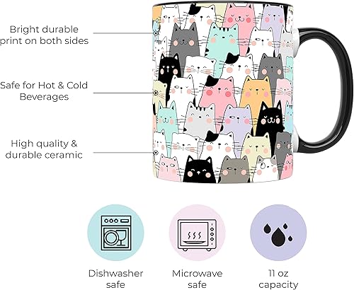 Vista 2 de YouNique Designs Tazas de café para gatos, taza de café portátil de 11 onzas, tazas de gato para amantes de los gatos, regalos para mujeres, taza