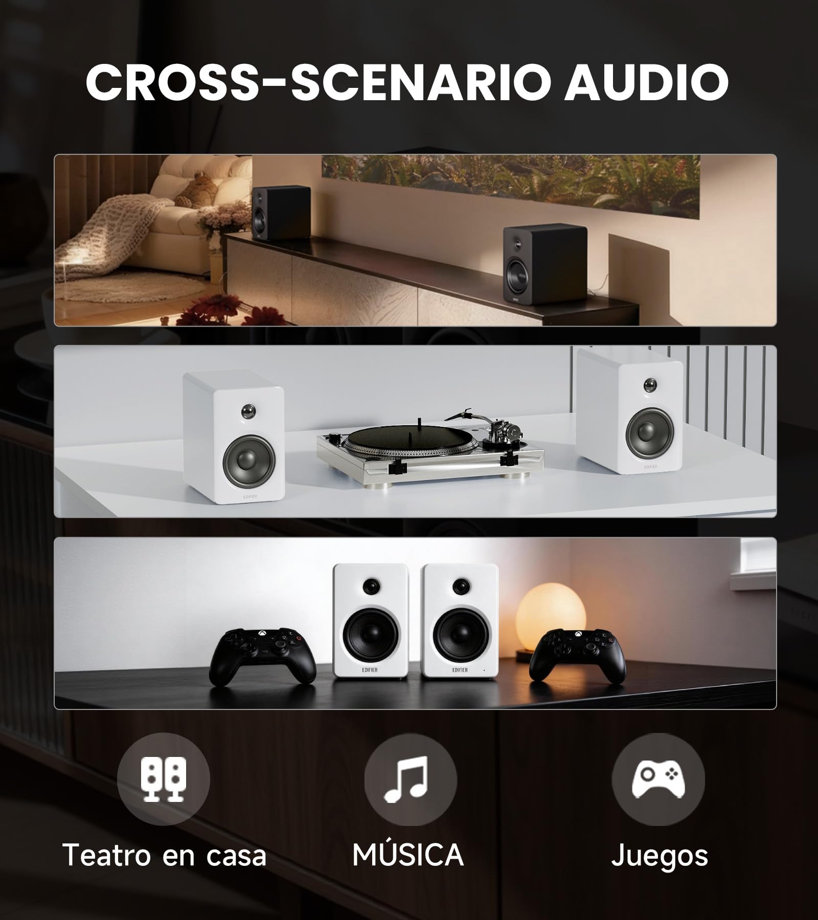 Edifier M90 Altavoces de estantería, 100W RMS Altavoces de Escritorio, Audio Hi-Res, LDAC, Bluetooth 6.0 Altavoces Compactos, HDMI eARC/Optical/USB-C/AUX Entrada, Control Remoto para TV/PC - Blanco