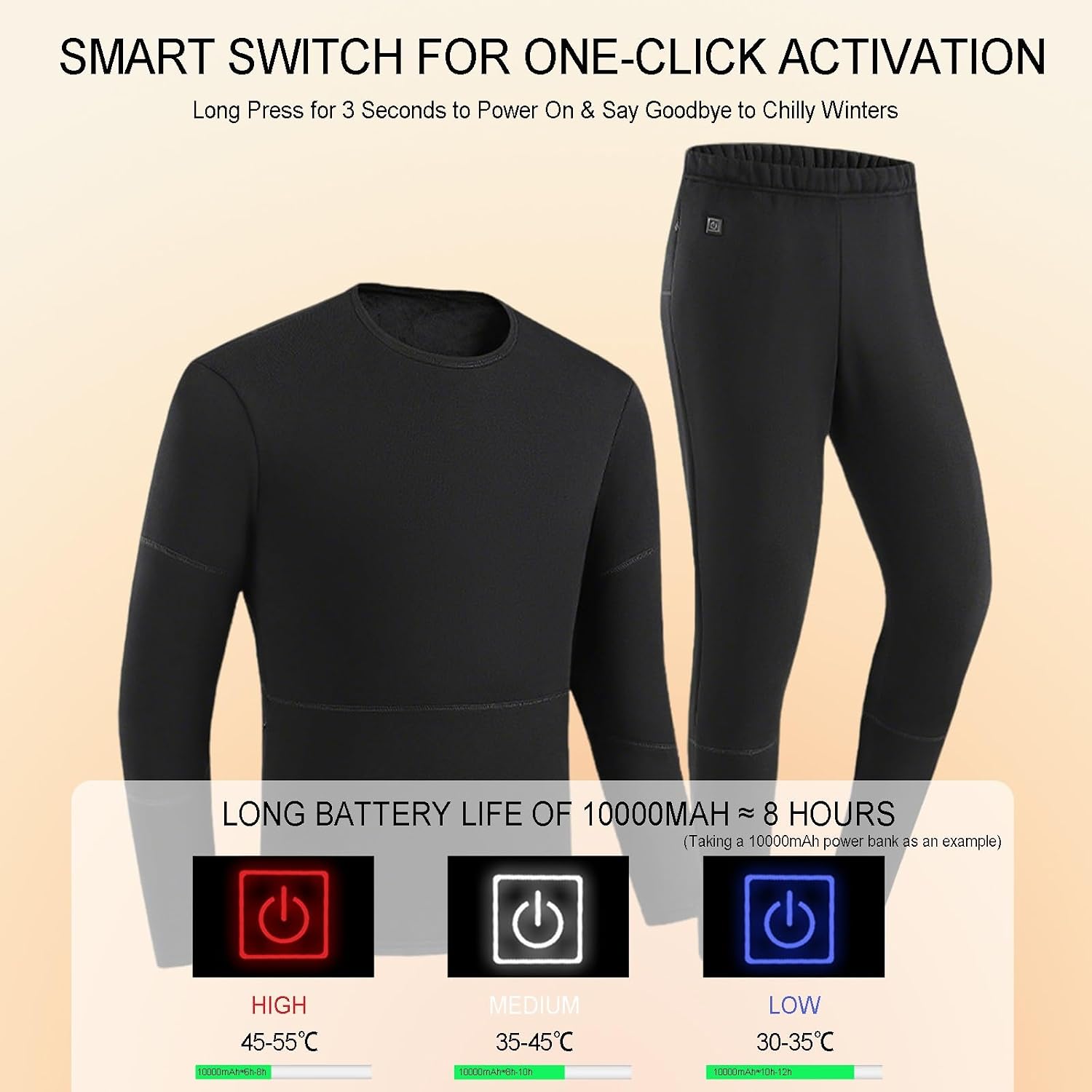 Heated Shirt for Men & Women, 3-Zone Heating, USB Thermal Underwear Top for Cold Weather Outdoor Activities