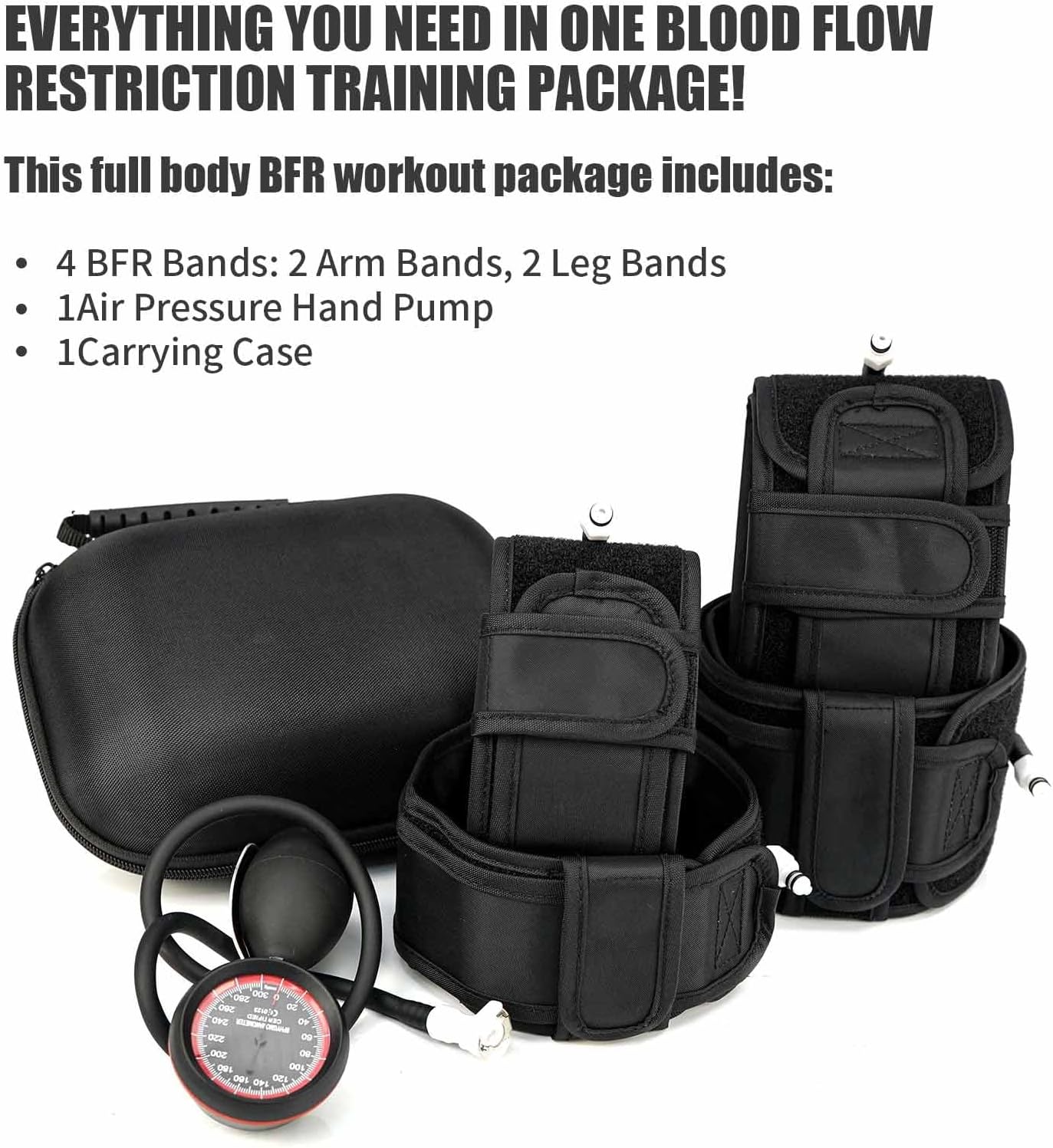 BFR Blood Flow Restriction Bands 4 Workout Bands for Arms Legs, Muscle Building Occlusion Bands Without Weightlifting Fitness Body Building Occlusion Training Pump (2 Arm Bands+ 2 Leg Bands), Black