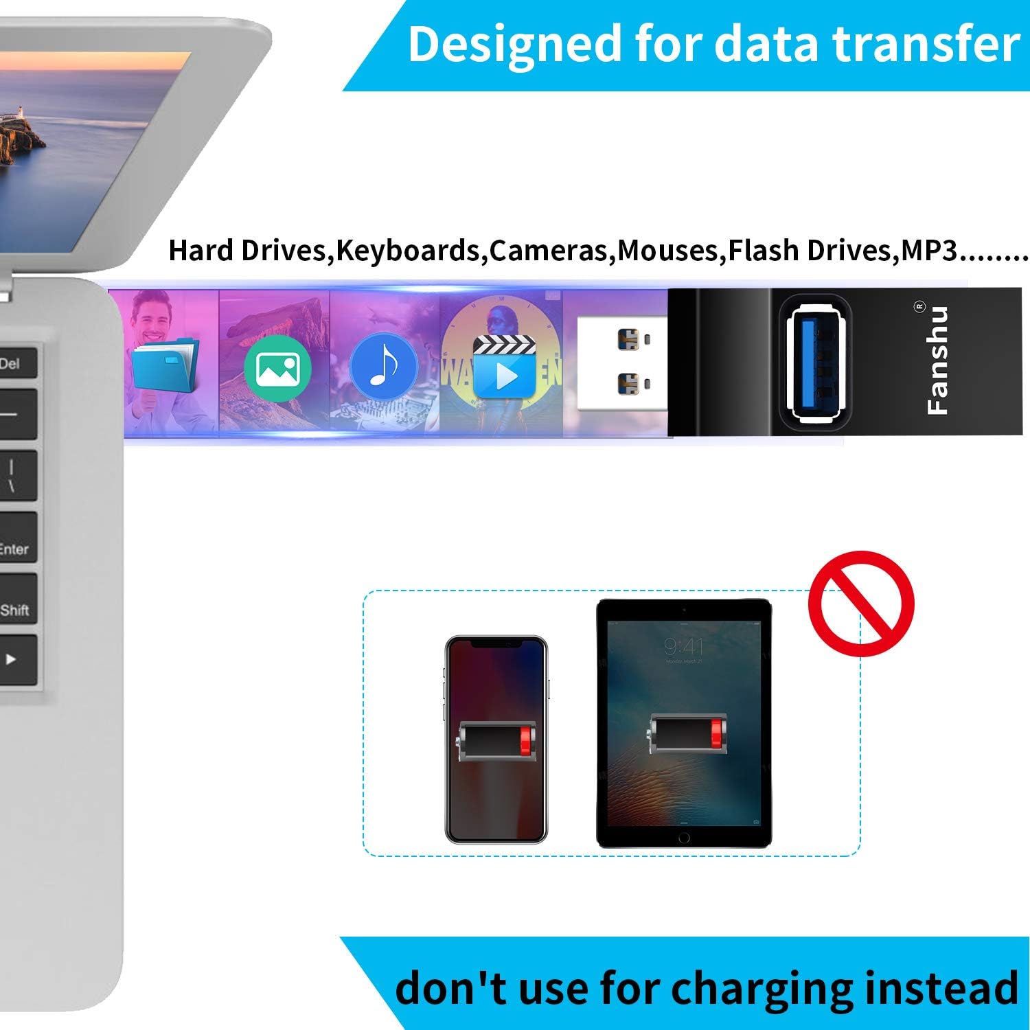 USB 3.0 Hub, Fanshu 3 Port Mini Portable Fast High Speed Bus Powered Data USB Hub Transfer, Splitter Box Adapter Expansion for PC Notebook Laptop Computer Mac Linux Windows image 4 of 7 B07QXF9HQM