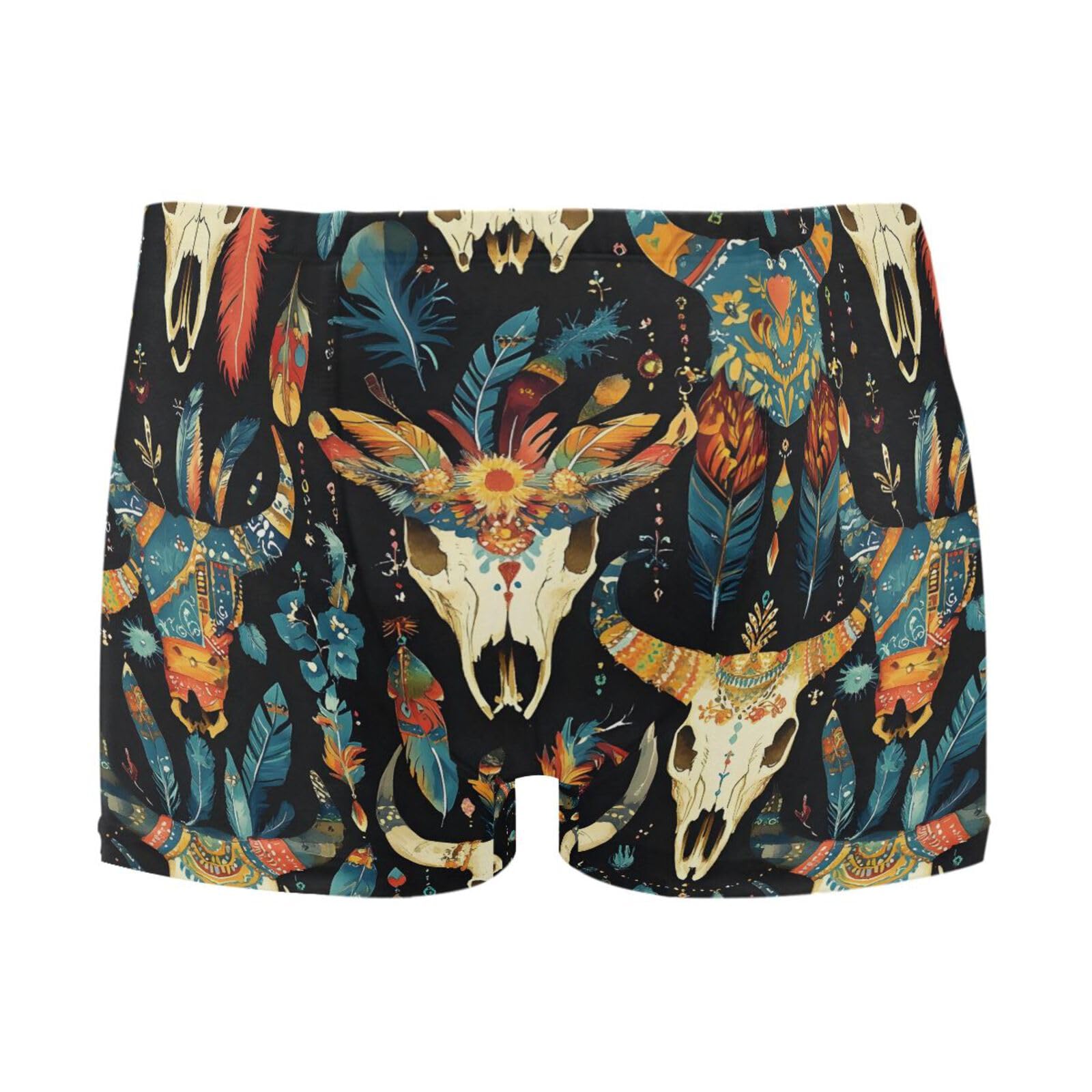 UMIRIKO Mens Swim Trunks Cow Skull Skeleton Boho Square Leg Swimwear Bathing Suits Swimsuit for Men XL 202c0077