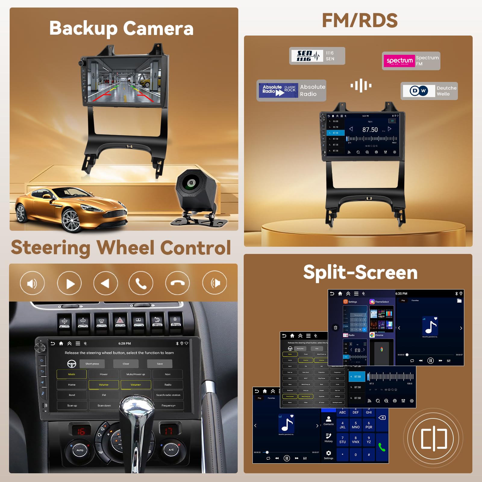 Hikity Radio samochodowe Android 15 4+64 GB do Peugeot 3008 2013 z ekranem dotykowym 9 Zoll, radio samochodowe 2DIN z bezprzewodowym odtwarzaczem Carplay Android Auto, FM/RDS Radio BT GPS WiFi