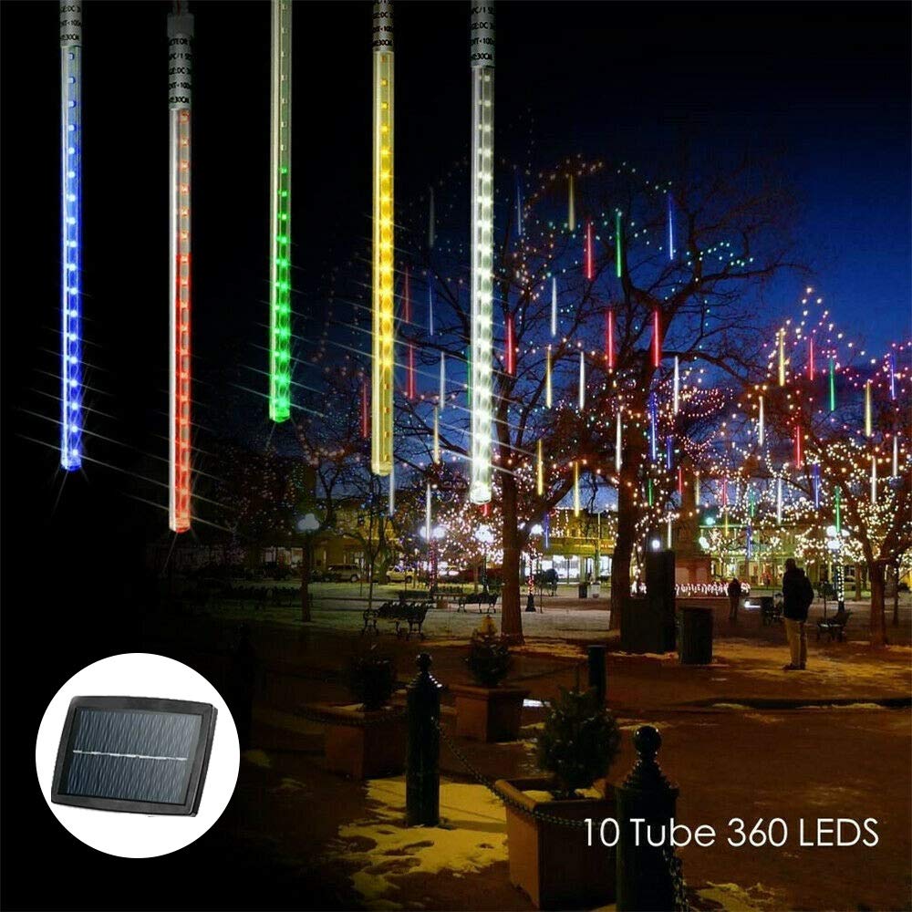 10 rurek 360 diod LED na energię słoneczną Deszcz meteorów Drzewo deszczowe Świąteczna girlanda żarówkowa Wodoodporna zewnętrzna lampa ogrodowa Wystrój przyjęcia bożonarodzeniowego (kolor: biały) (c
