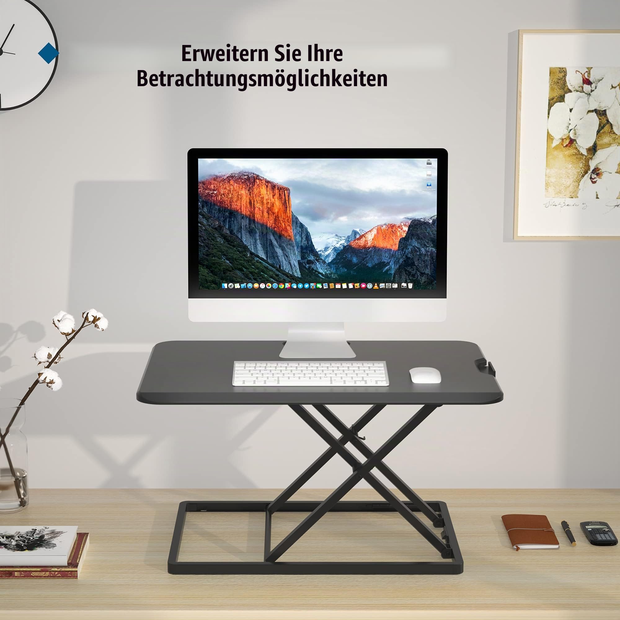 BONTEC Höhenverstellbarer Schreibtischaufsatz, Schreibtisch Erhöhung 67x47cm, Tragfähigkeit 8 kg, Stehpult, Ergonomischer Stehtisch, Standing Desk Converter Für Laptop & Monitor