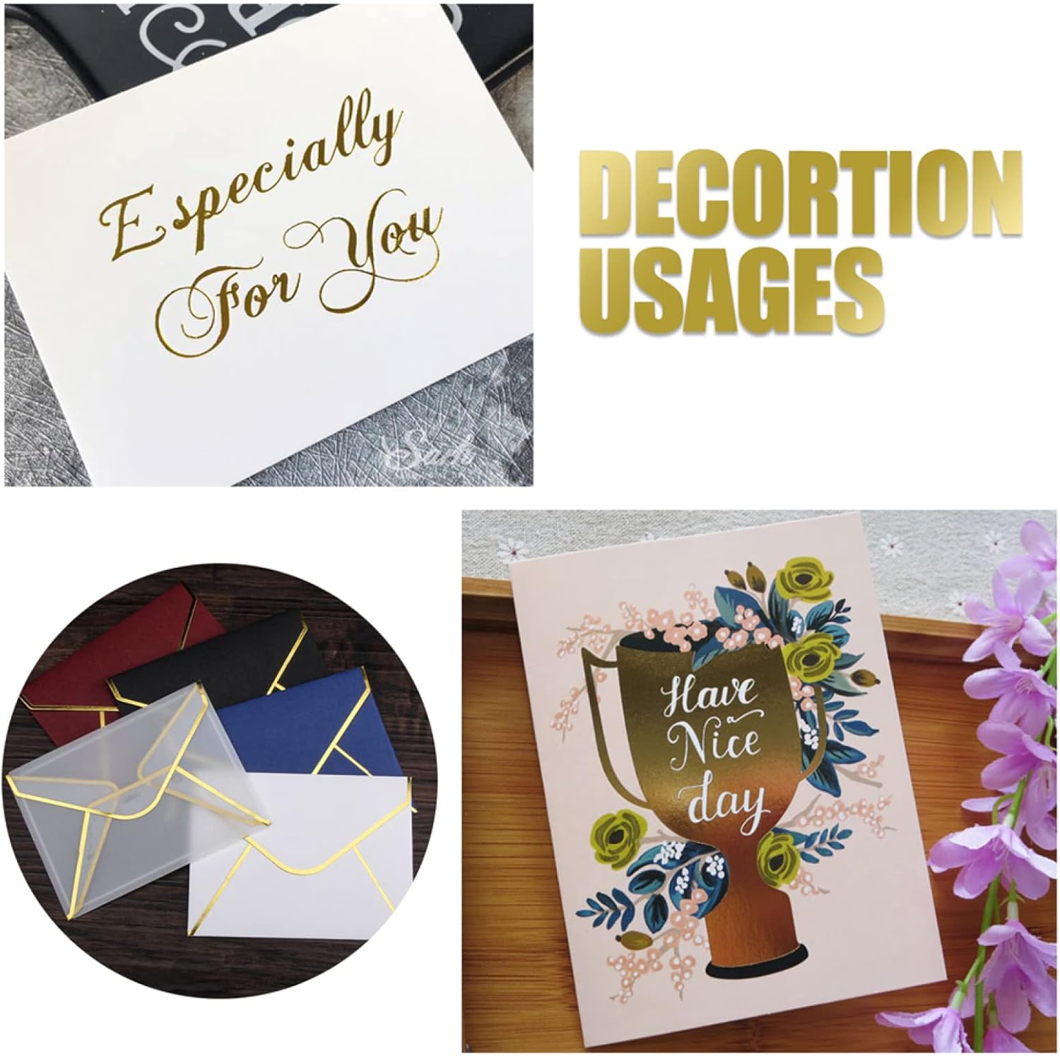 200 PCS with 4 Hot Foil Paper Set Toner Reactive Foil Sheets Hot Stamping Foil Paper 20x29cm by Laser Printer and Laminator for Scrapbooking Craft Cardmaking DIY Album