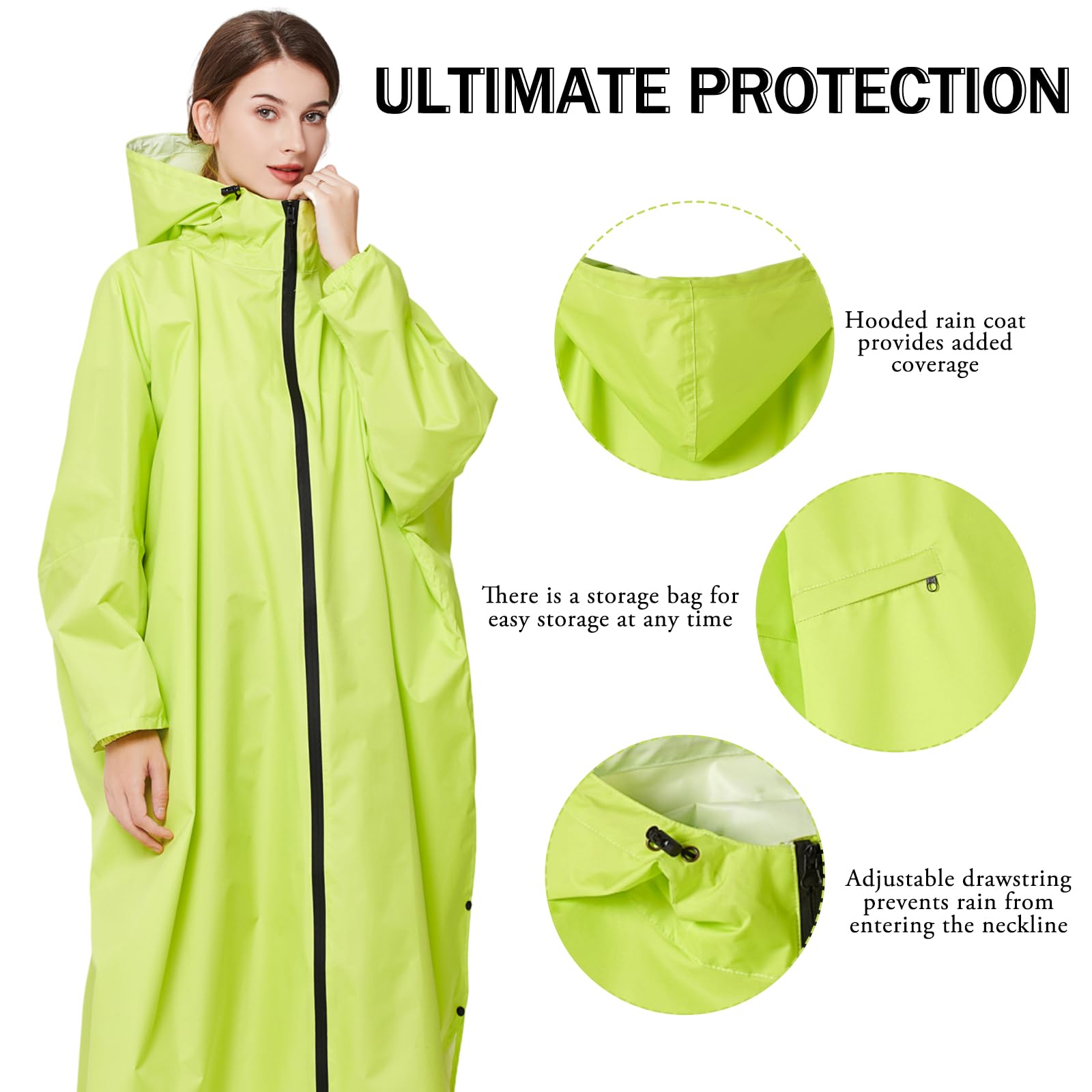 Abrigos de lluvia Impermeables Largos Para Mujer Poncho de lluvia Ligero Empaquetable al aire Libre Ropa de lluvia con Capucha Rompevientos con Mangas y Bolsillo