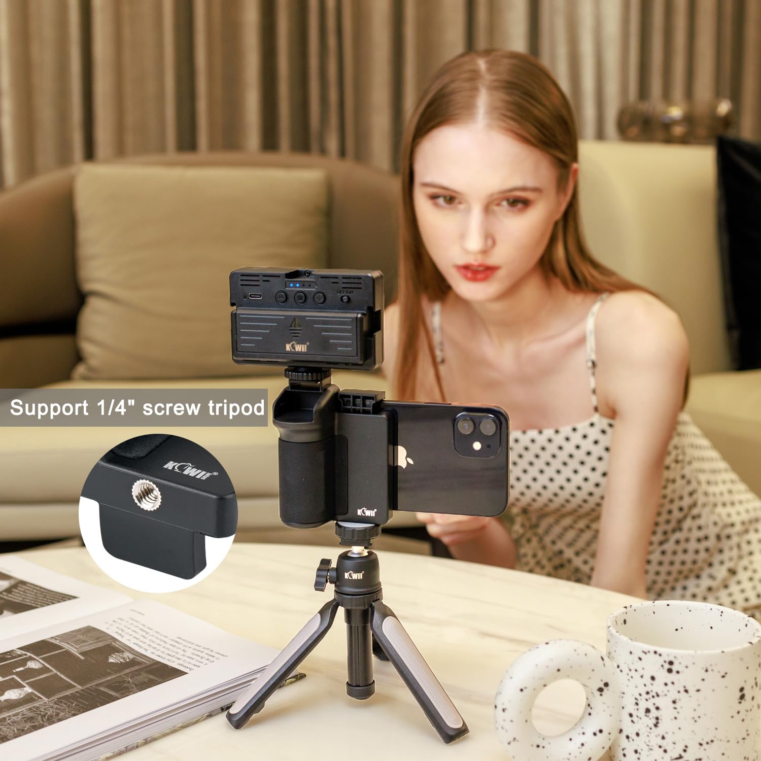 TELESIN° Grip Smartphone Con Telecomando Bluetooth, Impugnatura Bastone Per Selfie, Supporto Per Phone (No CPL Lens - Foto 7