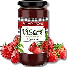 Vistevia Sugar Free Strawberry Jam, Diabetic and Keto Friendly - Sweetened Naturally with Stevia, More Than 60% Strawberries Content - Tastes Delicious - Pack Of 1 (420GM)