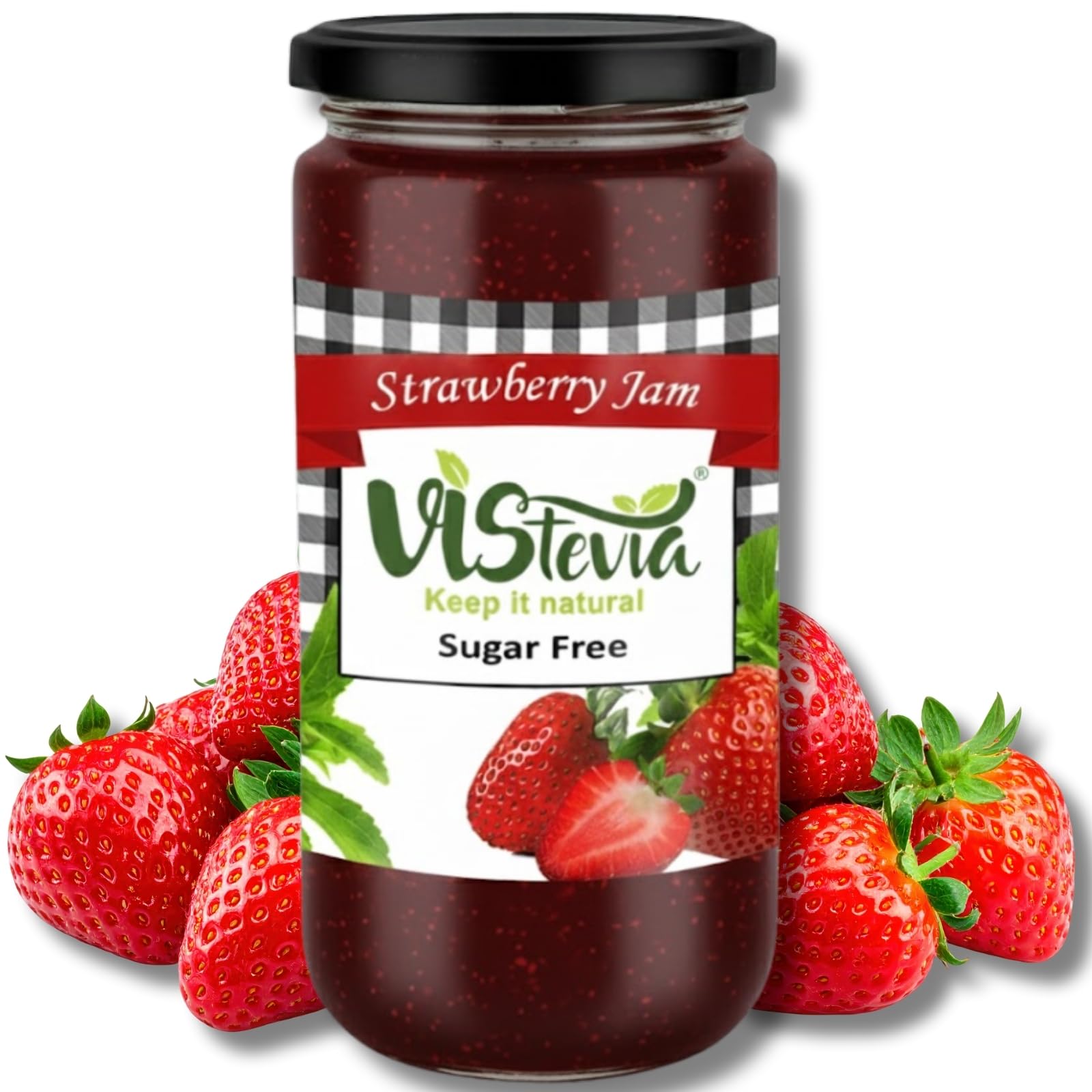 Sugar Free Strawberry Jam, Diabetic and Keto Friendly - Sweetened Naturally with Stevia, More Than 60% Strawberries Content - Tastes Delicious - Pack Of 1 (420GM)