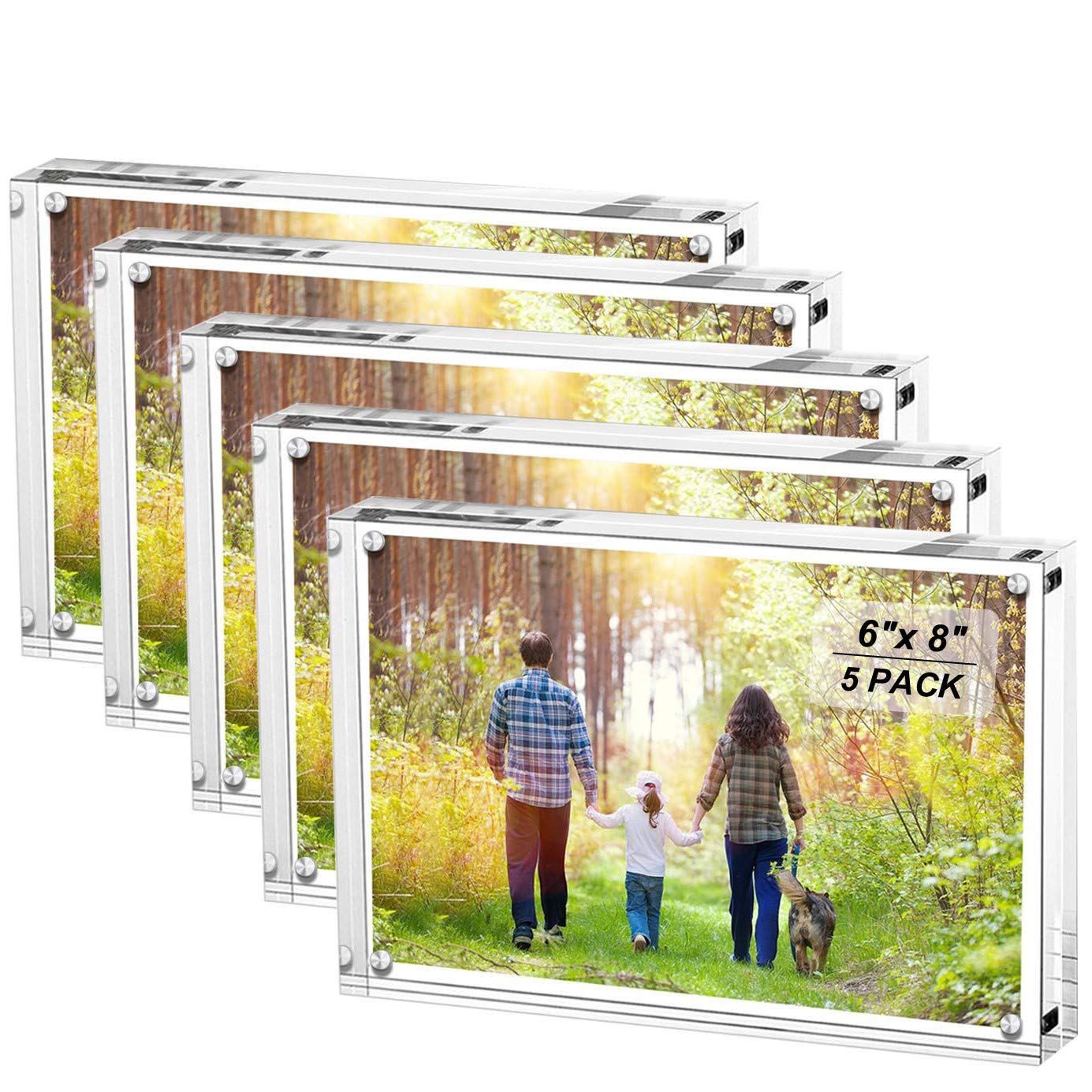 Boxalls 6x8 Inches Acrylic Picture Frames- 5 Pack, Desktop Frameless Photo Frames with Magnetic, Dou
