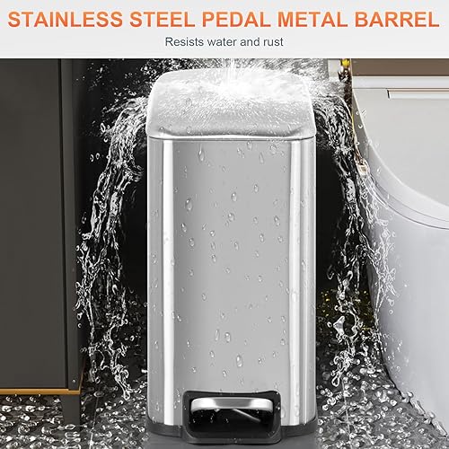 Miniatura 19 de PayLessHere Cubo de basura delgado de 1.3 galones con tapa, pequeño cubo de basura negro de acero inoxidable con cubo interior extraíble