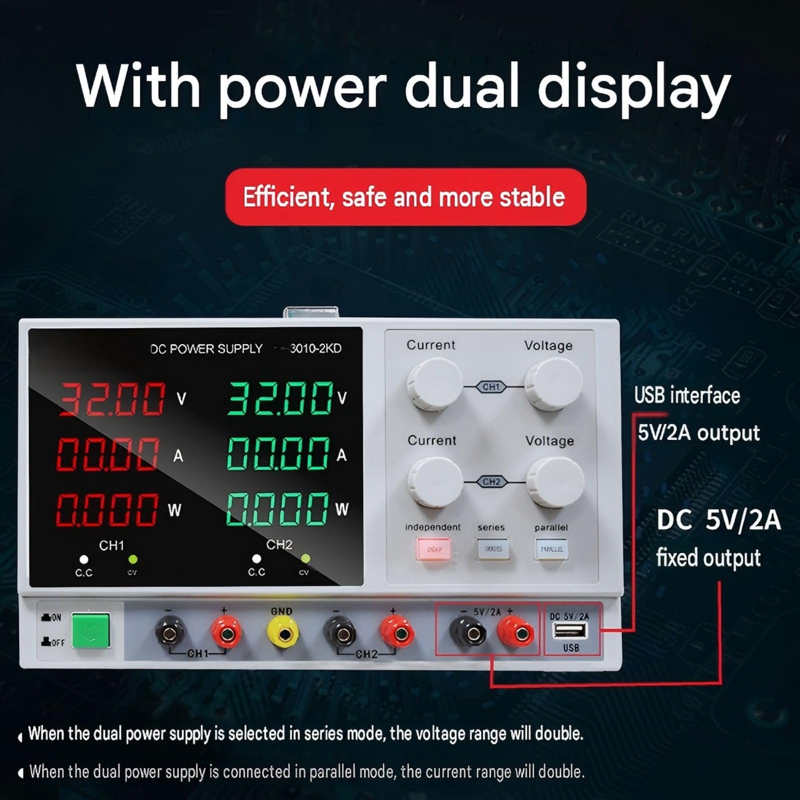 6003-2KD Alimentatore CC Fonte di alimentazione da laboratorio Per laboratorio o fabbrica | Digitale regolabile 6003-2KD 60V3A Stabilizzatore Switching Power Bank Gamma di frequenza 50Hz-60Hz